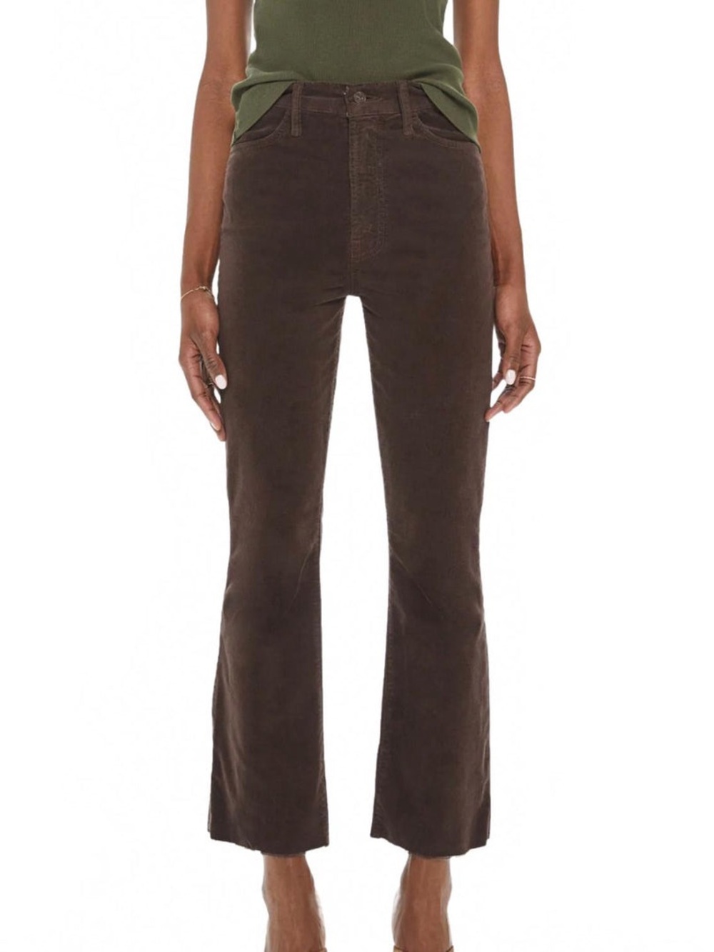 MOTHER women’s Hustler Ankle Fray Corduroy brown pants.